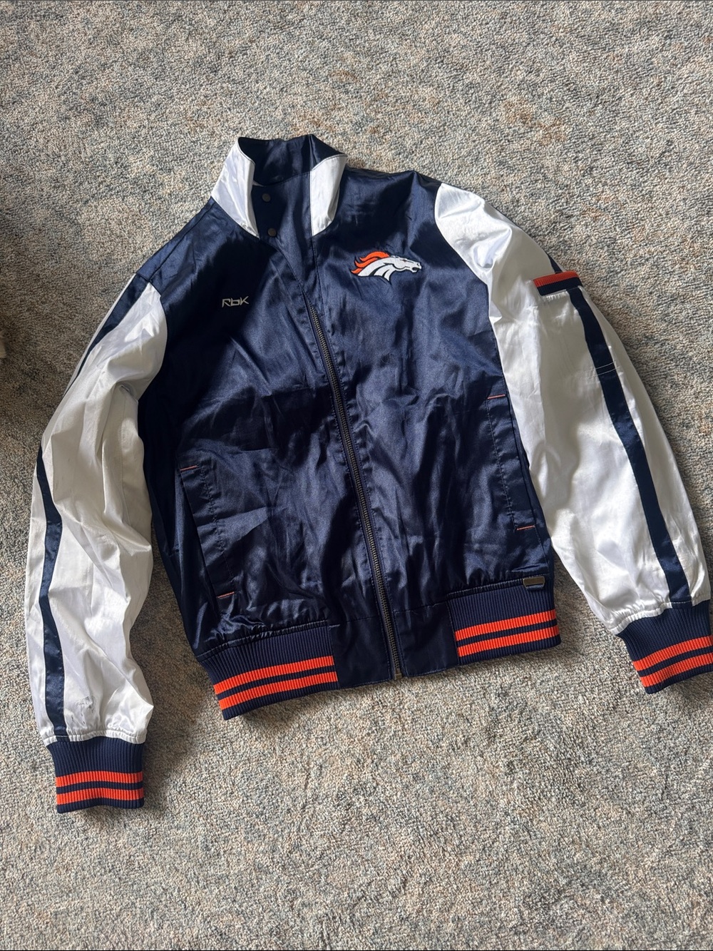 Reebok Women's Navy & White Bomber Jacket with Denver Broncos Logo